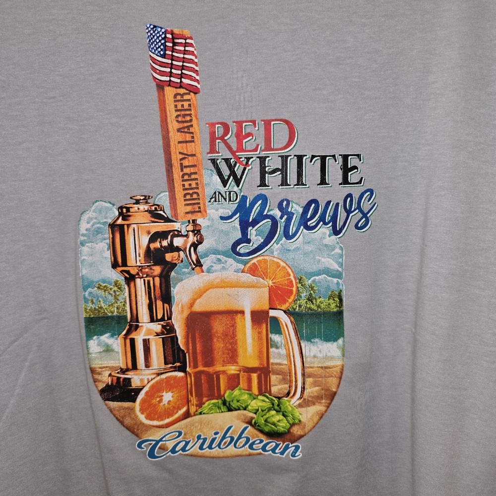 NEW Caribbean Mens Short Sleeve T Shirt Size XLT RED WHITE and BREWS graphic